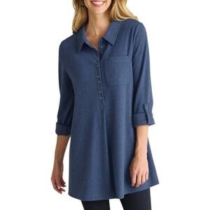 Soft sorrounding easy tunic long sleeve top sz L blue heather